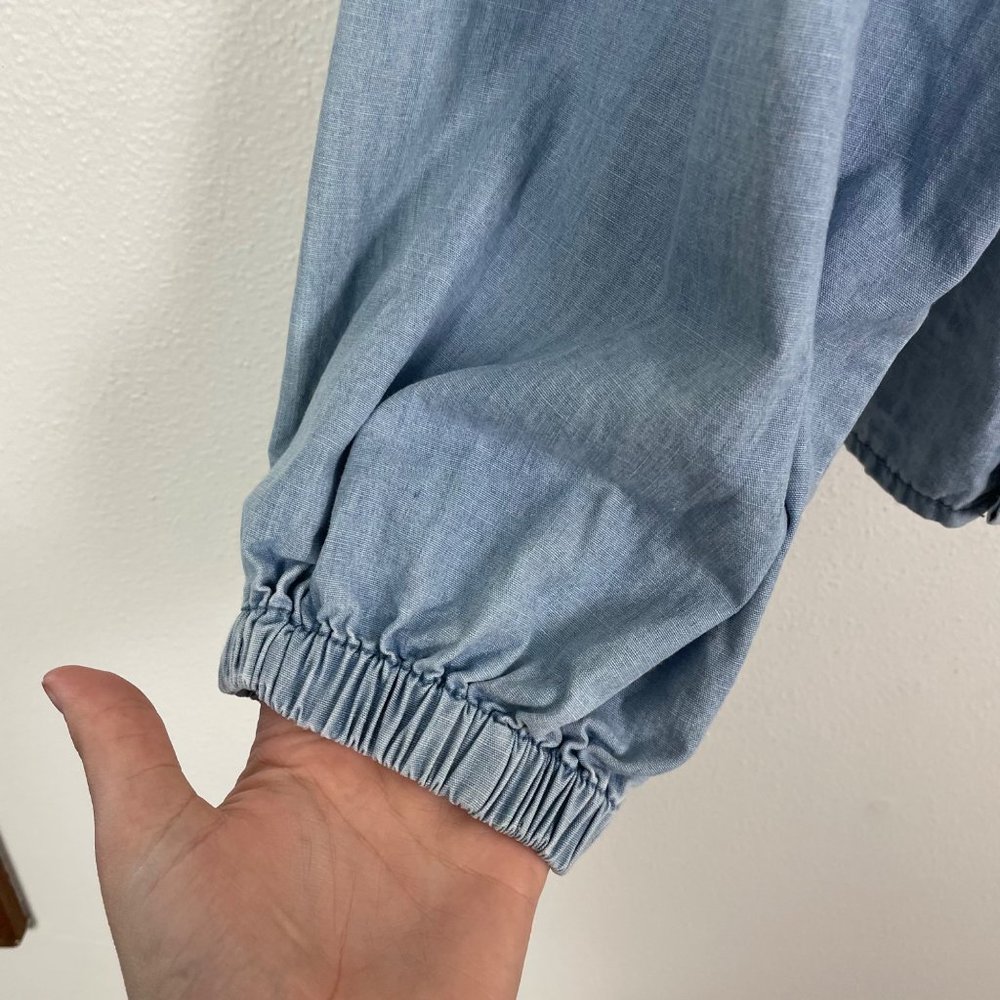 Eloquii Elements Woman's Sz 20 Blue Chambray Long Sleeve Ruffle Blouse Top - Picture 4 of 9